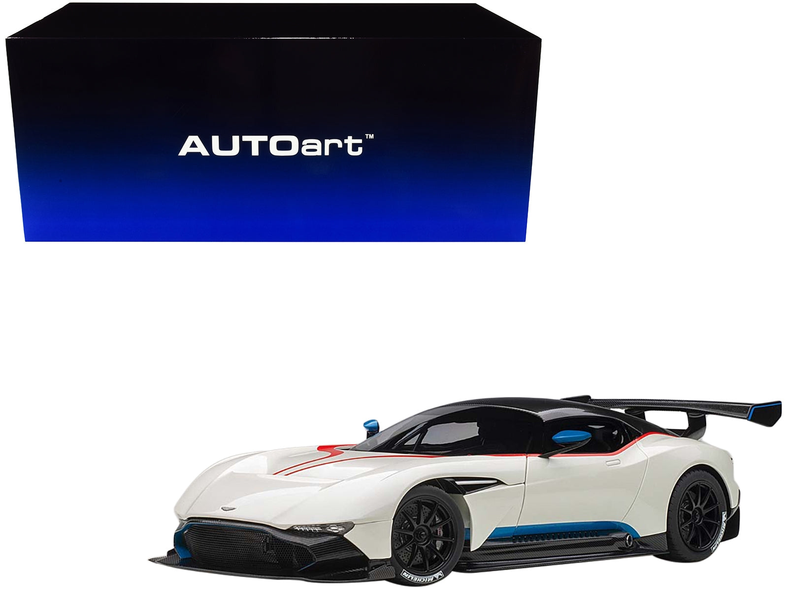 Aston Martin Vulcan Stratus White with Red and Blue Stripes 1/18 - Premium Aston Martin Models from Autoart - Just $334.79! Shop now at Rapidvehicles