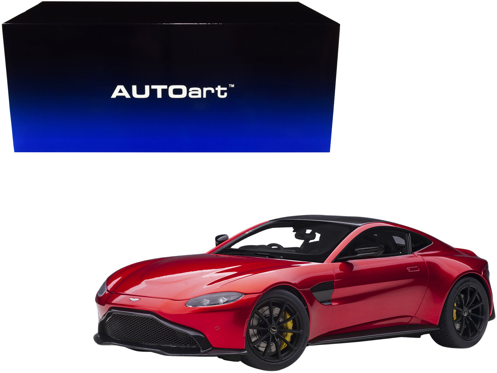 2019 Aston Martin Vantage RHD (Right Hand Drive) Hyper Red Metallic with Carbon Top 1/18 Model Car by Autoart free shipping USA