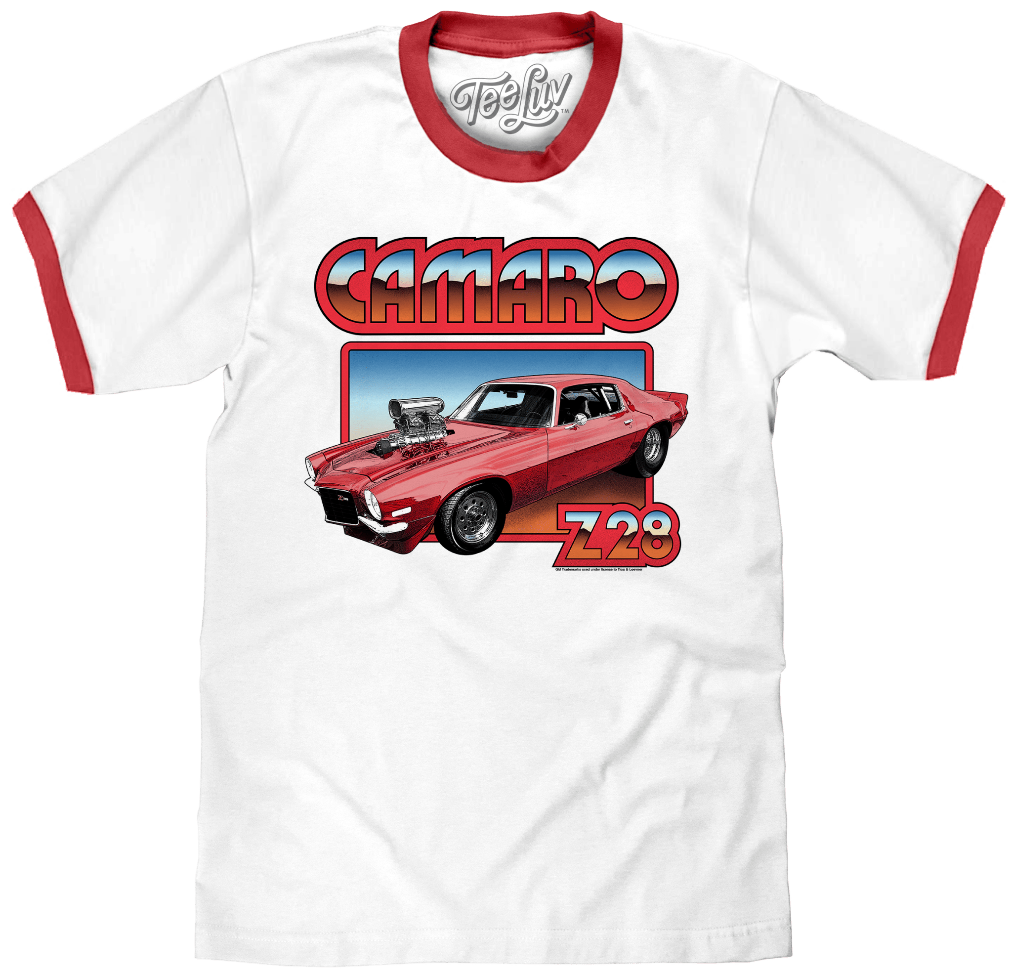 70s Chevrolet Camaro Z28 Ringer T-Shirt - White/Red - Rapid Vehicles
