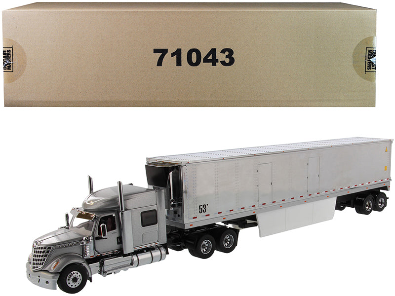 International LoneStar Sleeper Cab Silver with 53' Reefer Refrigerated Chrome Plated Van Trailer "Transport Series" 1/50 Diecast Model by Diecast Masters free shipping USA