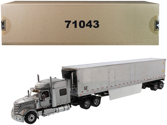 International LoneStar Sleeper Cab Silver with 53' Reefer Refrigerated Chrome Plated Van Trailer "Transport Series" 1/50 Diecast Model by Diecast Masters free shipping USA