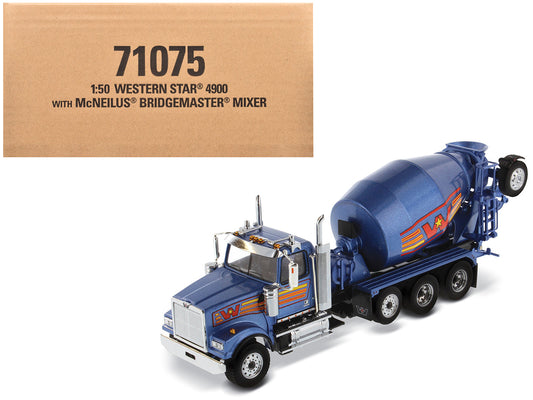 Western Star 4900 with Bridgemaster McNeilus Mixer Blue Metallic "Transport Series" 1/50 Diecast Model by Diecast Masters - Use code SHOPAPP15 to get 15 percent off