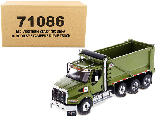 Western Star 49X SBFA OX Bodies Stampede Dump Truck Olive Green Metallic "Transport Series" 1/50 Diecast Model by Diecast Masters - Use code SHOPAPP15 to get 15 percent off