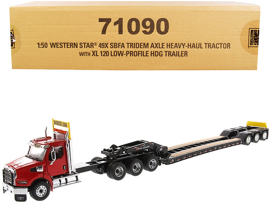Western Star 49X SBFA Tridem Axle Heavy-Haul Tractor with XL 120 Low-Profile HDG Trailer Red and Black "Transport Series" 1/50 Diecast Model by Diecast Masters - Use code SHOPAPP15 to get 15 percent off