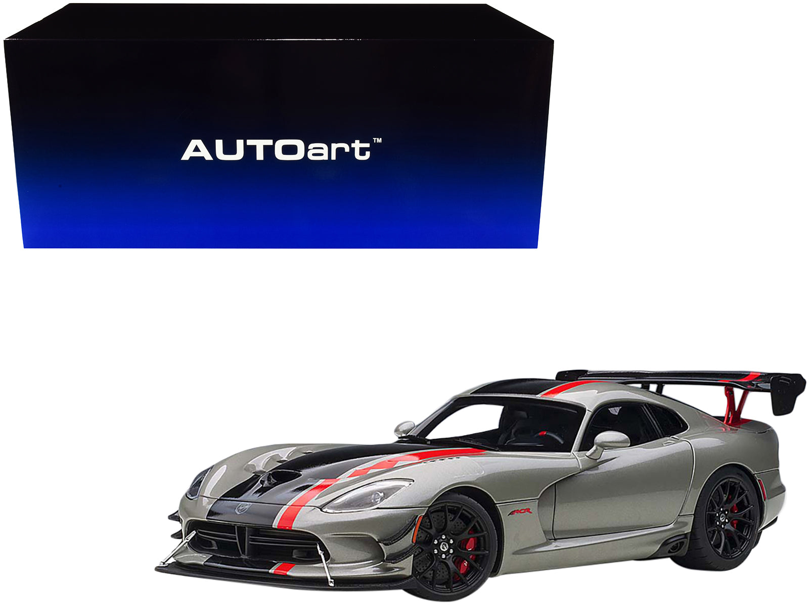2017 Dodge Viper ACR Billet Silver Metallic with Black and Red Stripes 1/18 Model Car by Autoart free shipping USA