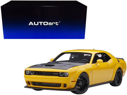 Dodge Challenger SRT Hellcat Widebody Yellow Jacket with Satin Black Hood 1/18 Model Car by Autoart free shipping USA
