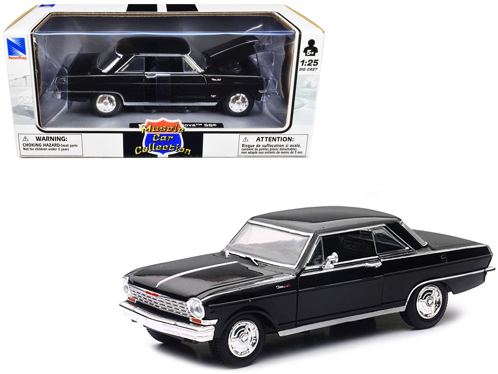 1964 Chevrolet Nova SS Black "Muscle Car Collection" 1/25 Diecast Model Car by New Ray - Premium  from New Ray - Just $46.99! Shop now at Rapidvehicles