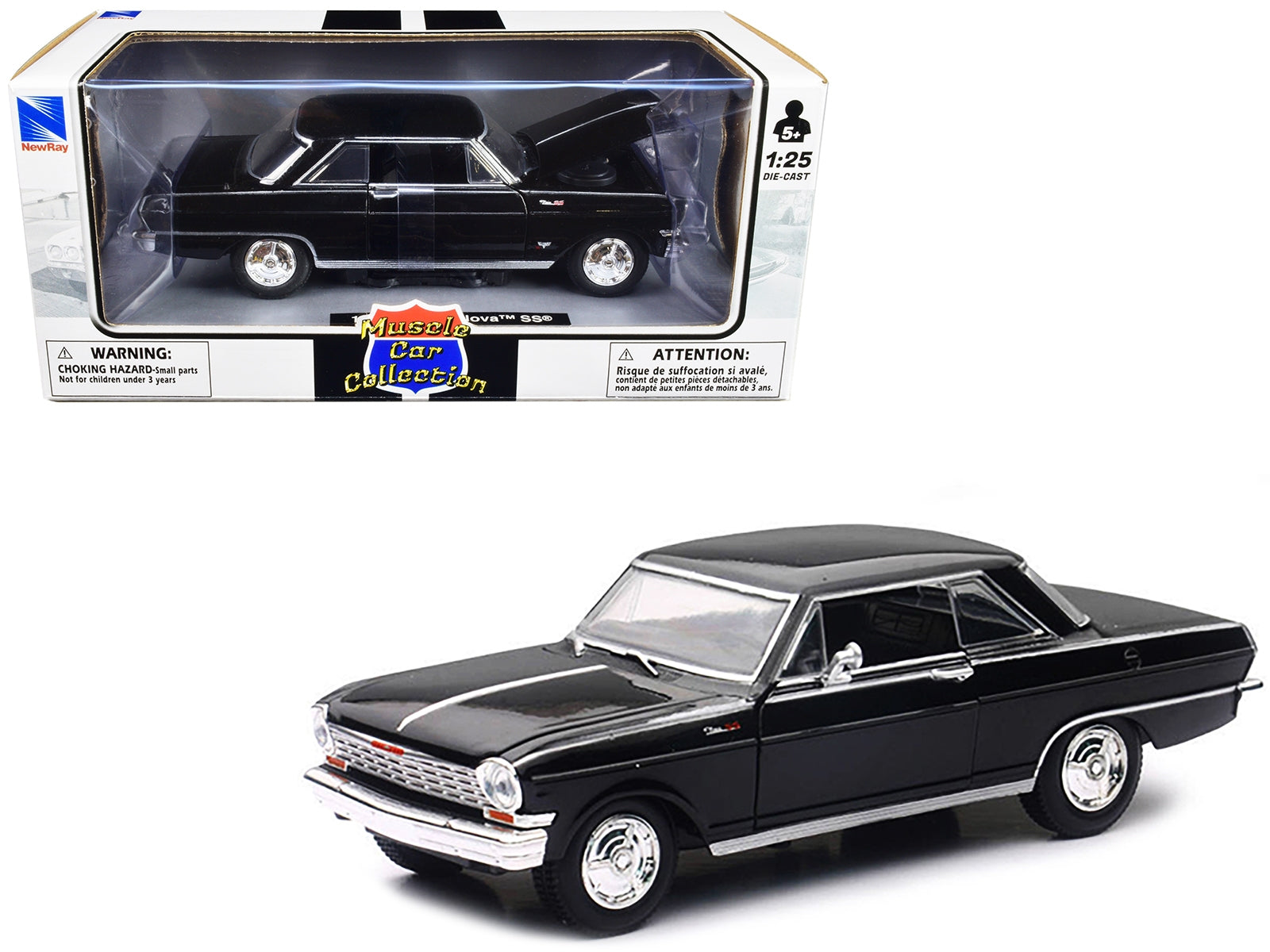 1964 Chevrolet Nova SS Black "Muscle Car Collection" 1/25 Diecast Model Car by New Ray - Premium Chevrolet Models from New Ray - Just $43.99! Shop now at Rapidvehicles