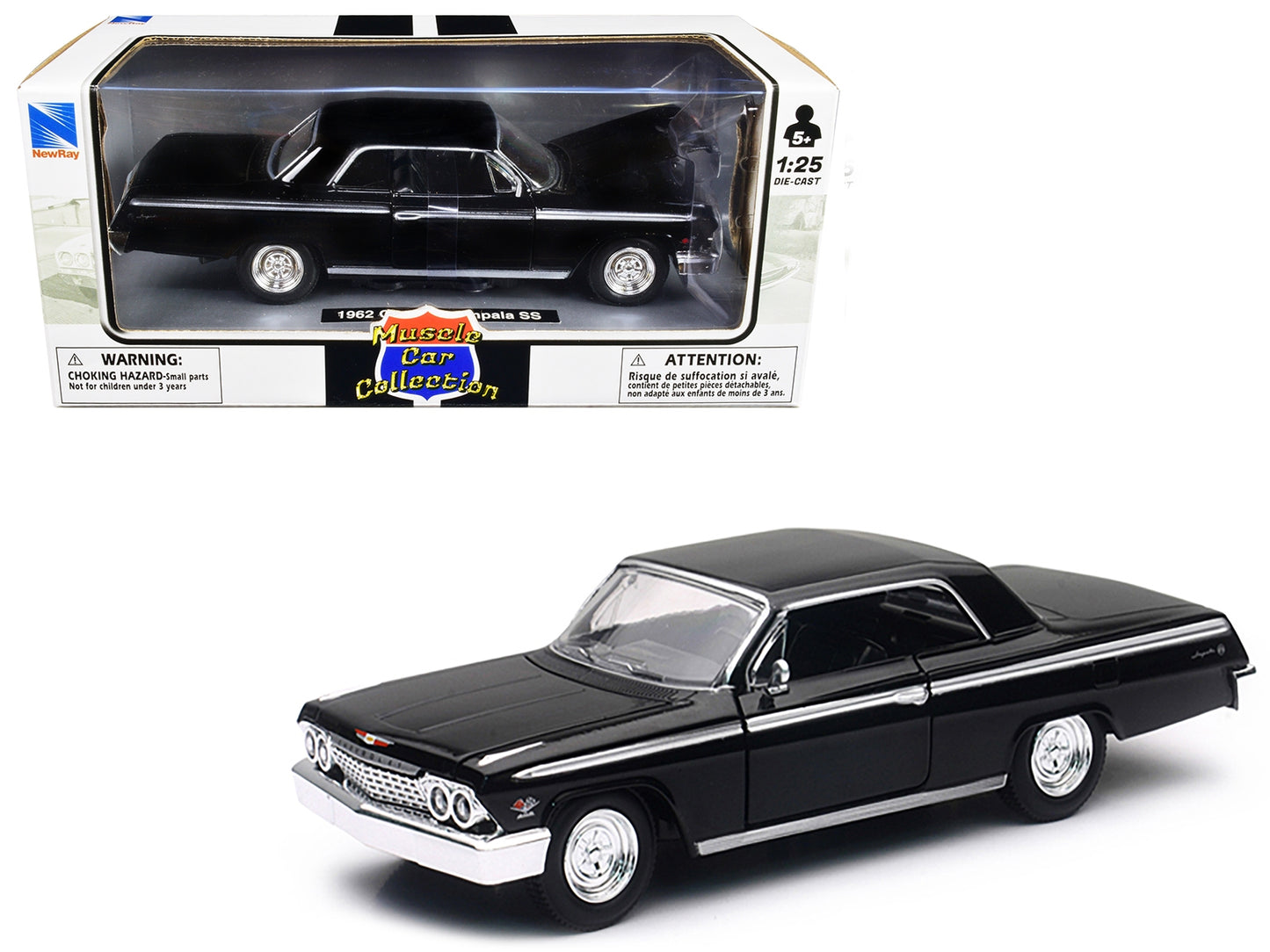 1962 Chevrolet Impala SS Black 1/25 Diecast Model Car by New Ray - Premium Chevrolet Models from New Ray - Just $65.99! Shop now at Rapidvehicles