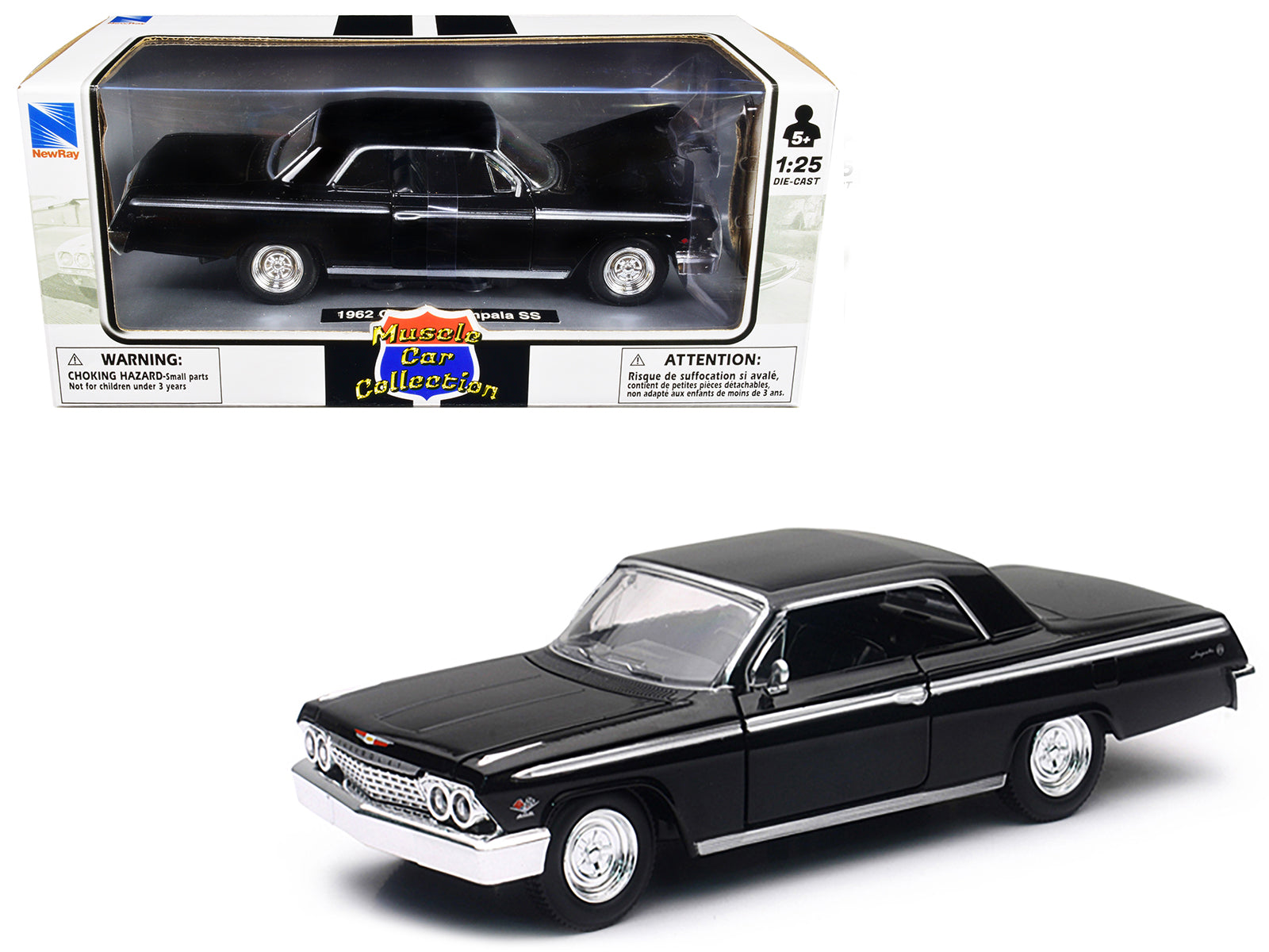 1962 Chevrolet Impala SS Black 1/25 Diecast Model Car by New Ray free shipping USA
