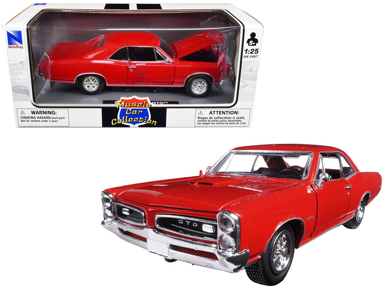 1966 Pontiac GTO Red "Muscle Car Collection" 1/25 Diecast Model Car by New Ray free shipping USA