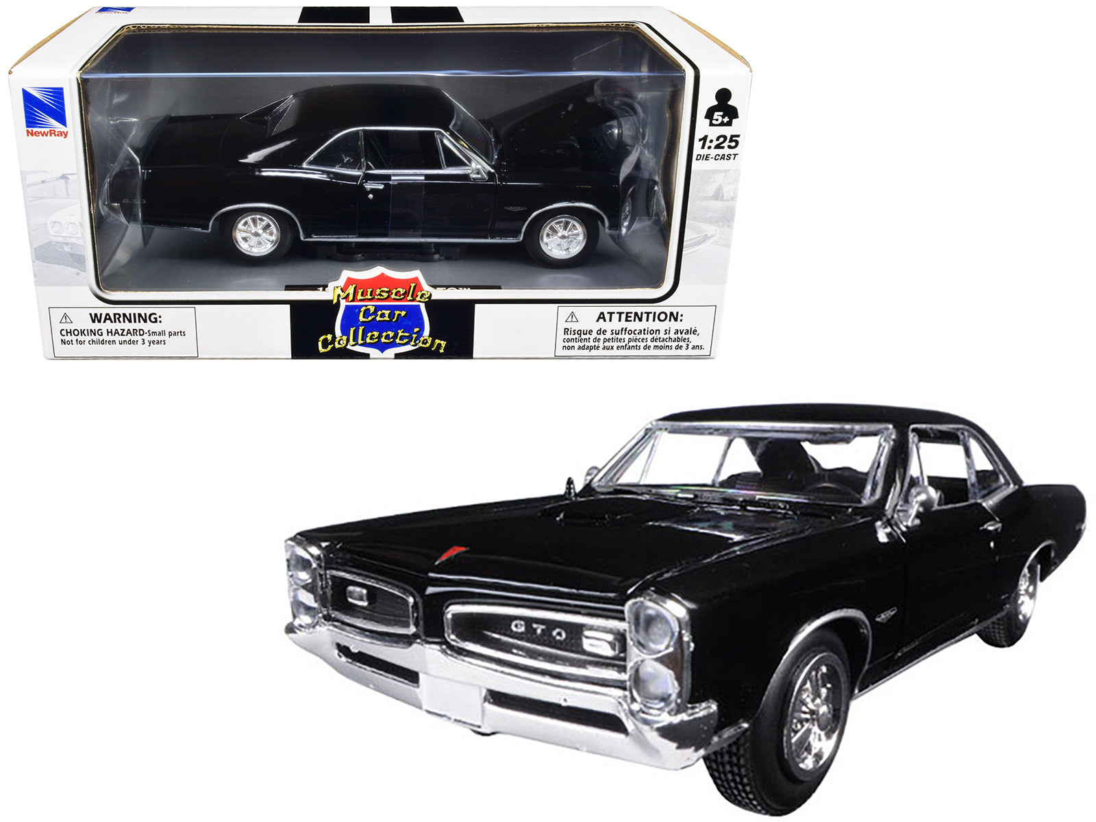 1966 Pontiac GTO Black "Muscle Car Collection" 1/25 Diecast Model Car by New Ray free shipping USA