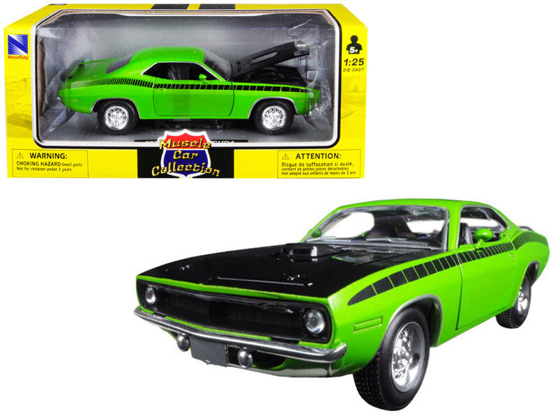 1970 Plymouth Barracuda Green with Black Hood and Stripes "Muscle - Premium Plymouth Models from New Ray - Just $54.99! Shop now at Rapidvehicles