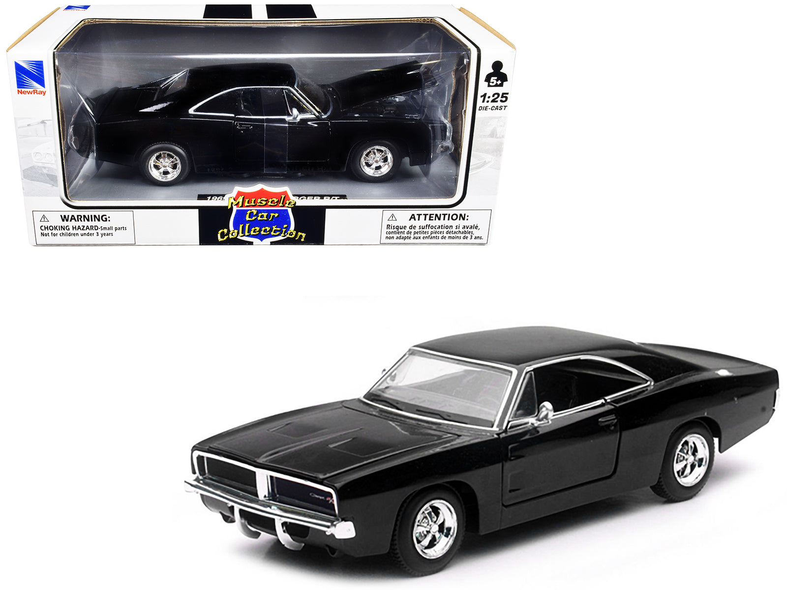 1969 Dodge Charger R/T Black "Muscle Car Collection" 1/25 Diecast Model Car by New Ray free shipping USA
