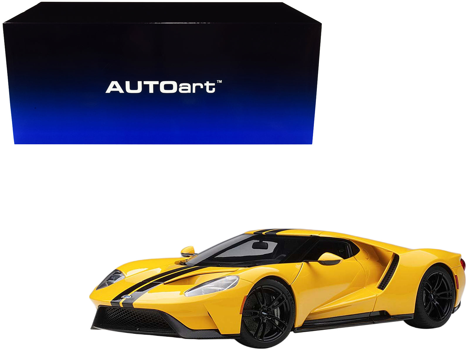 2017 Ford GT Triple Yellow with Black Stripes 1/18 Model Car by Autoart free shipping USA
