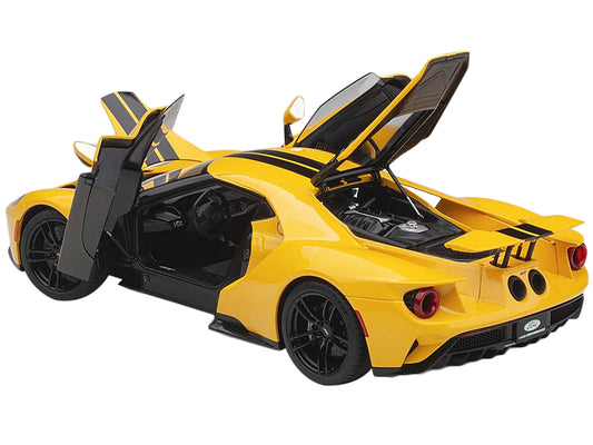 2017 Ford GT Triple Yellow with Black Stripes 1/18 Model Car by