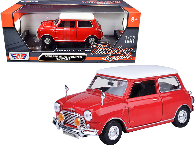 1961-1967 Morris Mini Cooper Red with White Top "Timeless Legends" 1/18 Diecast Model Car by Motormax free shipping USA