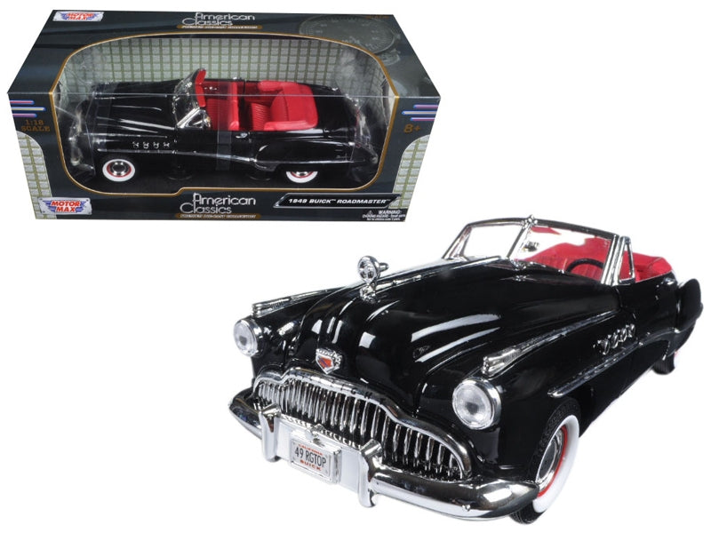 1949 Buick Roadmaster Black with Red Interior 1/18 Diecast Model - Premium Buick Models from Motormax - Just $88.99! Shop now at Rapidvehicles