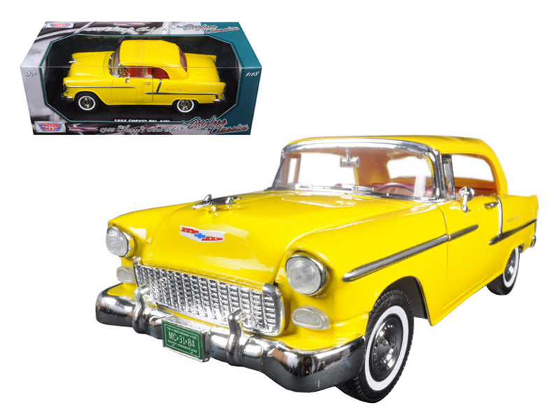 1955 Chevrolet Bel Air Convertible Soft Top Yellow "Timeless Classics" 1/18 Diecast Model Car by Motormax free shipping USA