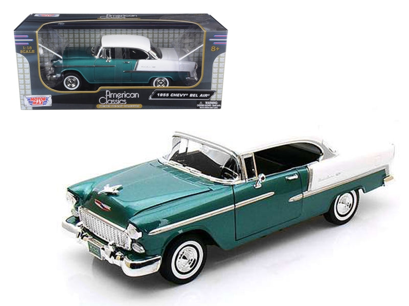 1955 Chevrolet Bel Air Hard Top Green Metallic and White 1/18 - Premium Chevrolet Models from Motormax - Just $80.09! Shop now at Rapidvehicles