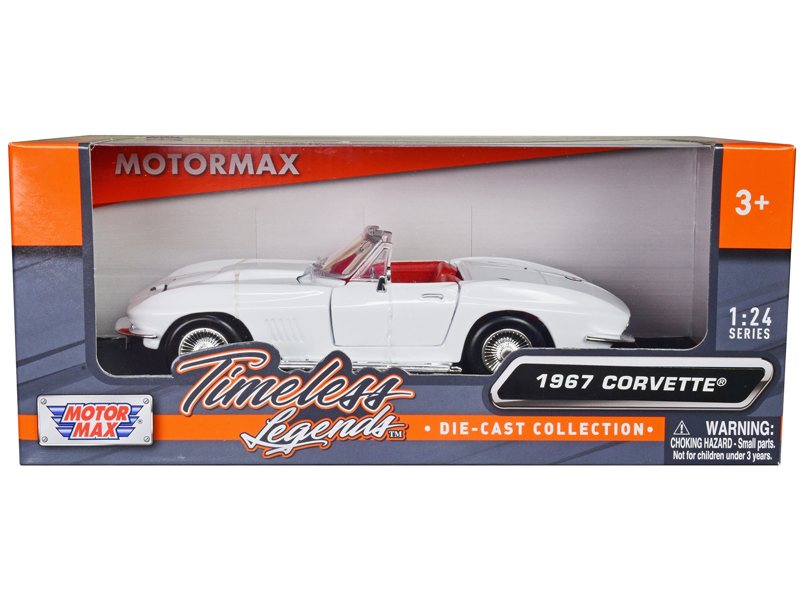 1967 Chevrolet Corvette C2 Convertible White with Red Interior "Timeless Legends" Series 1/24 Diecast Model Car by Motormax - Premium Corvette Models from Motormax - Just $43.99! Shop now at Rapidvehicles