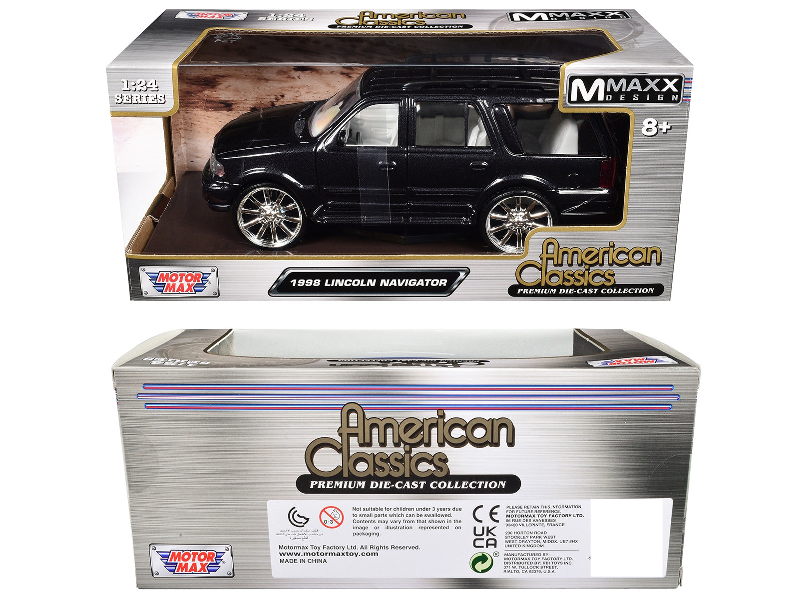 1998 Lincoln Navigator Black Metallic with White Interior "Maxx Design" "American Classics" Series 1/24 Diecast Model Car by Motormax - Premium Lincoln Models from Motormax - Just $48.22! Shop now at Rapidvehicles