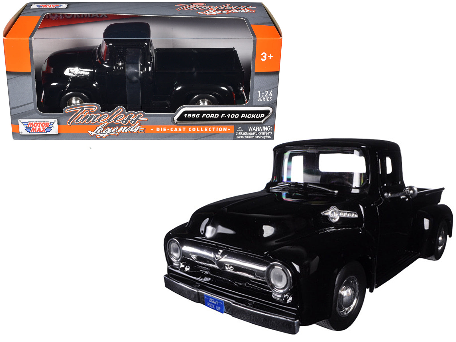 1956 Ford F-100 Pickup Truck Black 1/24 Diecast Model by Motormax free shipping USA