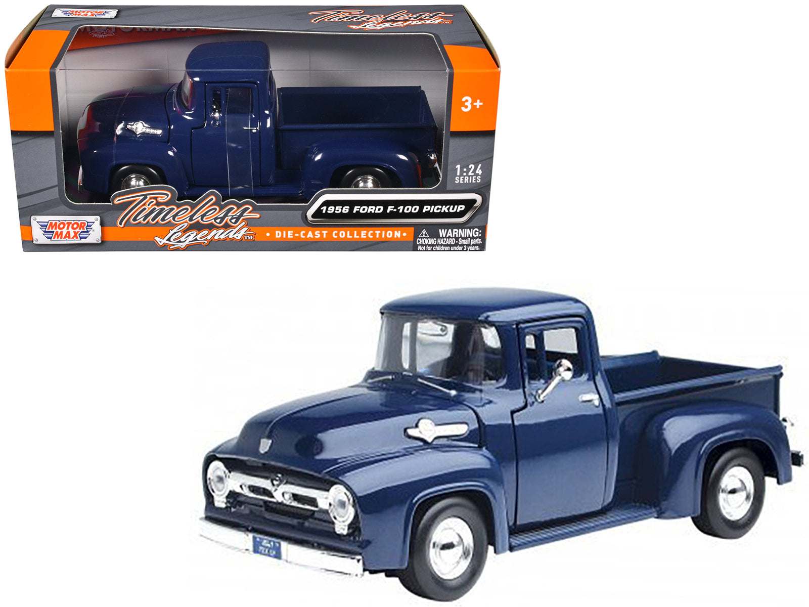 1956 Ford F-100 Pickup Truck Blue 1/24 Diecast Model Car by Motormax free shipping USA