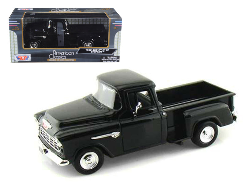 1955 Chevrolet 5100 Stepside Pickup Truck Black 1/24 Diecast Car Model by Motormax - Premium physical from Rapidvehicles - Just $50.99! Shop now at Rapidvehicles