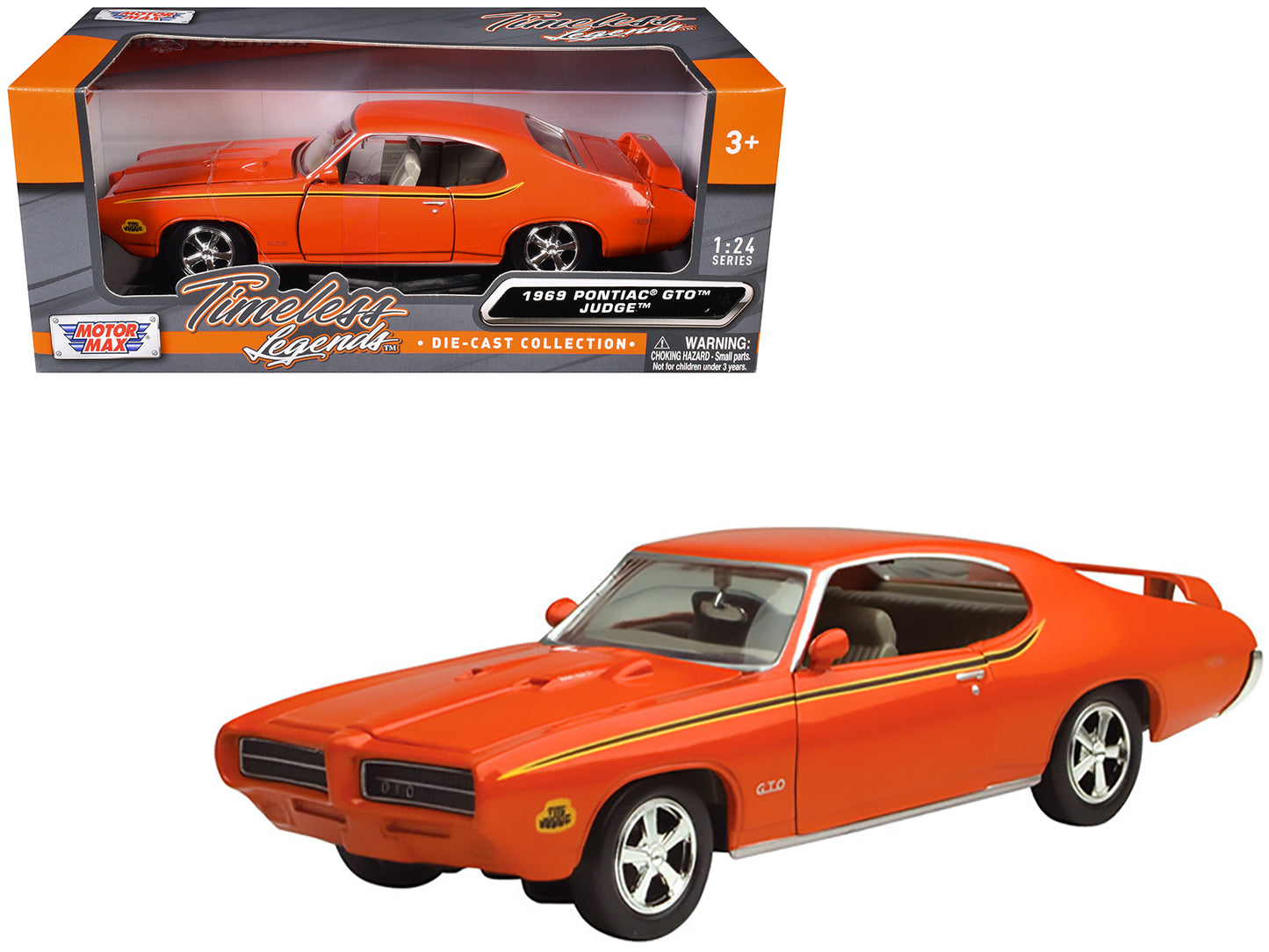 1969 Pontiac GTO Judge Orange with Stripes 1/24 Diecast Model Car by Motormax