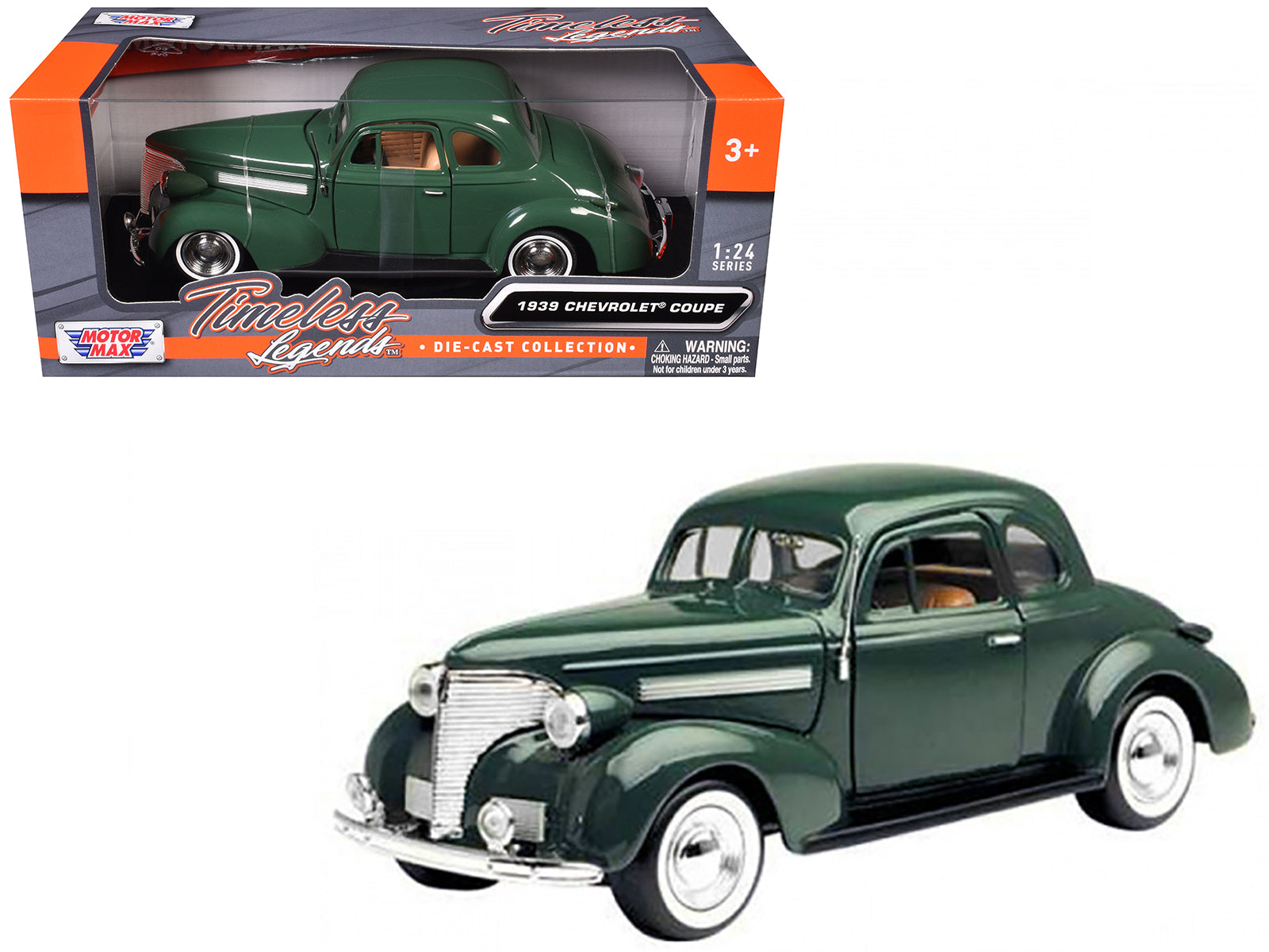 1939 Chevrolet Coupe Green 1/24 Diecast Model Car by Motormax free shipping USA