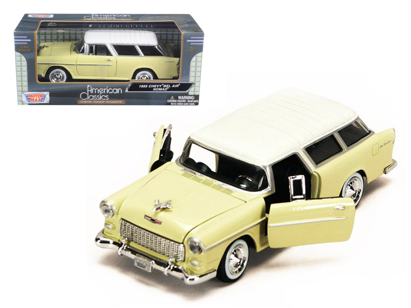 1955 Chevrolet Bel Air Nomad Yellow with White Top 1/24 Diecast Model Car by Motormax free shipping USA