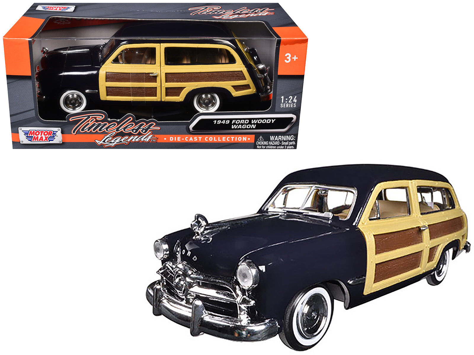 1949 Ford Woody Wagon Dark Blue 1/24 Diecast Model Car by Motormax free shipping USA