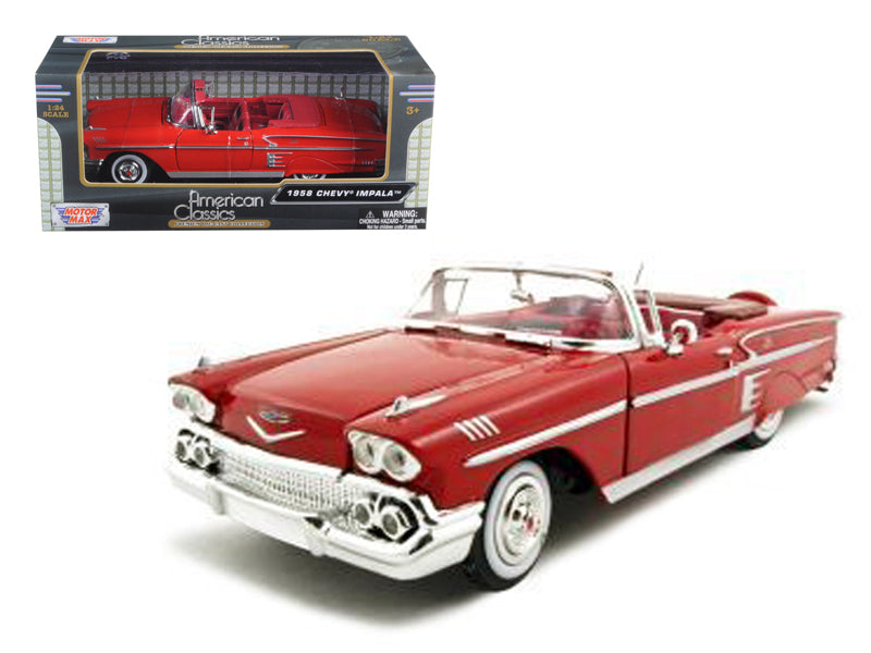 1958 Chevrolet Impala Convertible Red 1/24 Diecast Model Car by Motormax free shipping USA