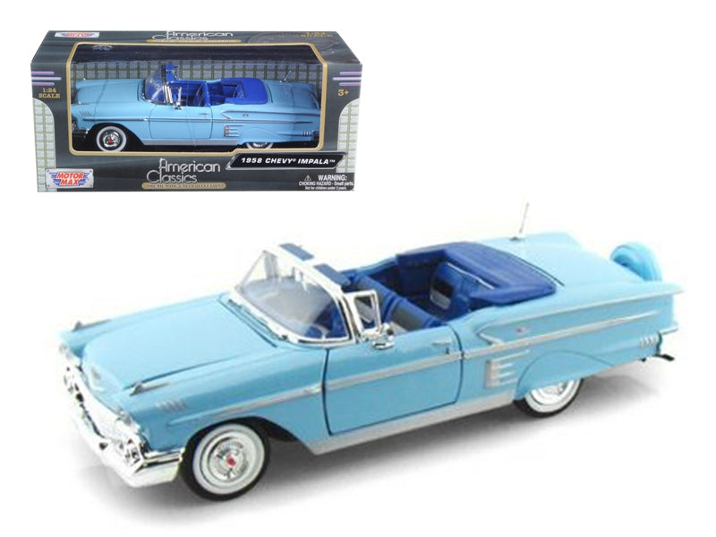 1958 Chevrolet Impala Convertible Blue 1/24 Diecast Model Car by - Premium Chevrolet Models from Motormax - Just $59.39! Shop now at Rapidvehicles