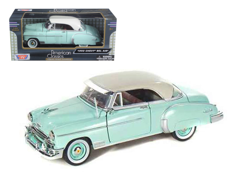 1950 Chevrolet Bel Air Green with Cream Top 1/24 Diecast Model Car by Motormax free shipping USA