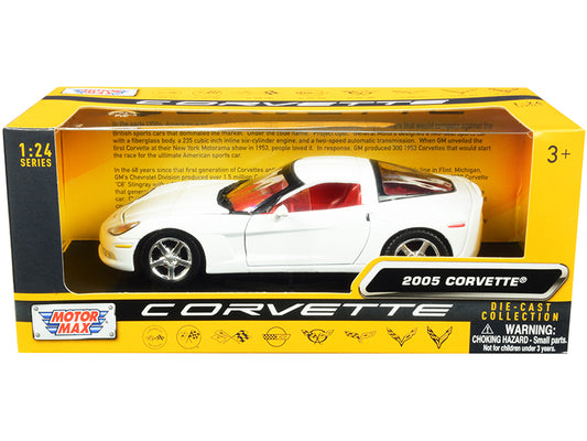 2005 Chevrolet Corvette C6 White with Red Interior "History of Corvette" Series 1/24 Diecast Model Car by Motormax free shipping USA