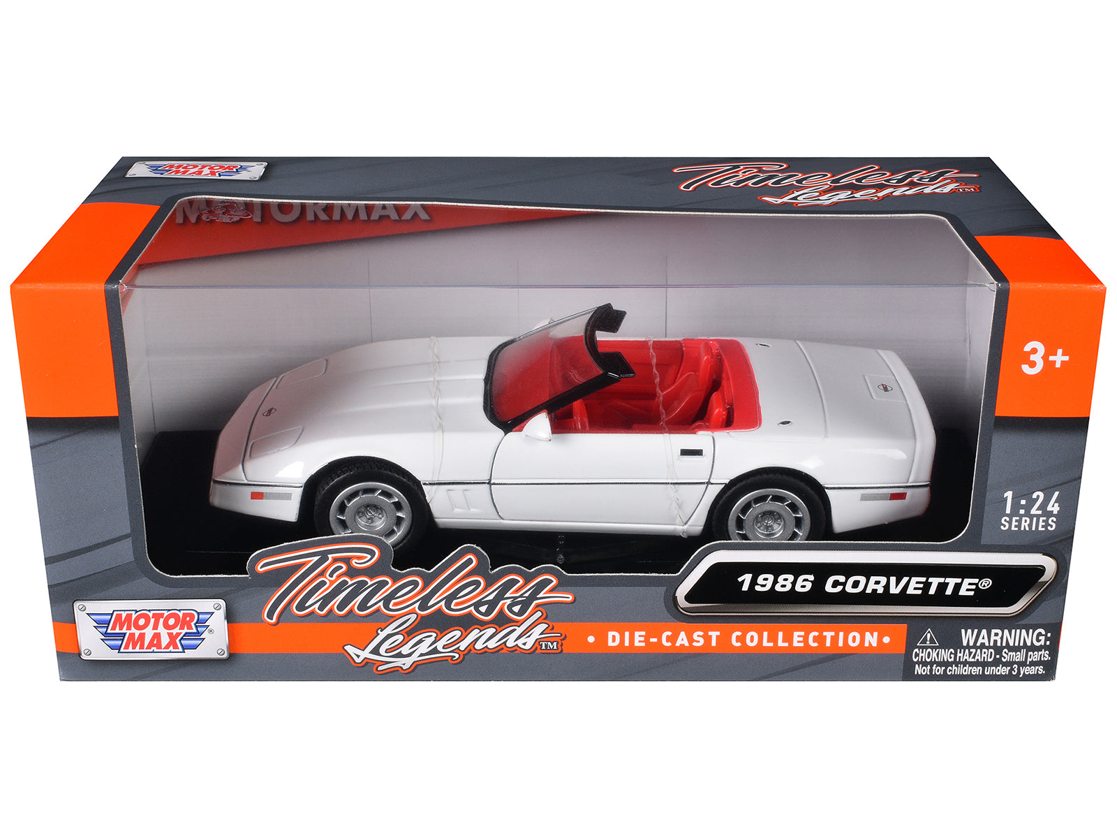 1986 Chevrolet Corvette C4 Convertible White with Red Interior "Timeless Legends" Series 1/24 Diecast Model Car by Motormax free shipping USA