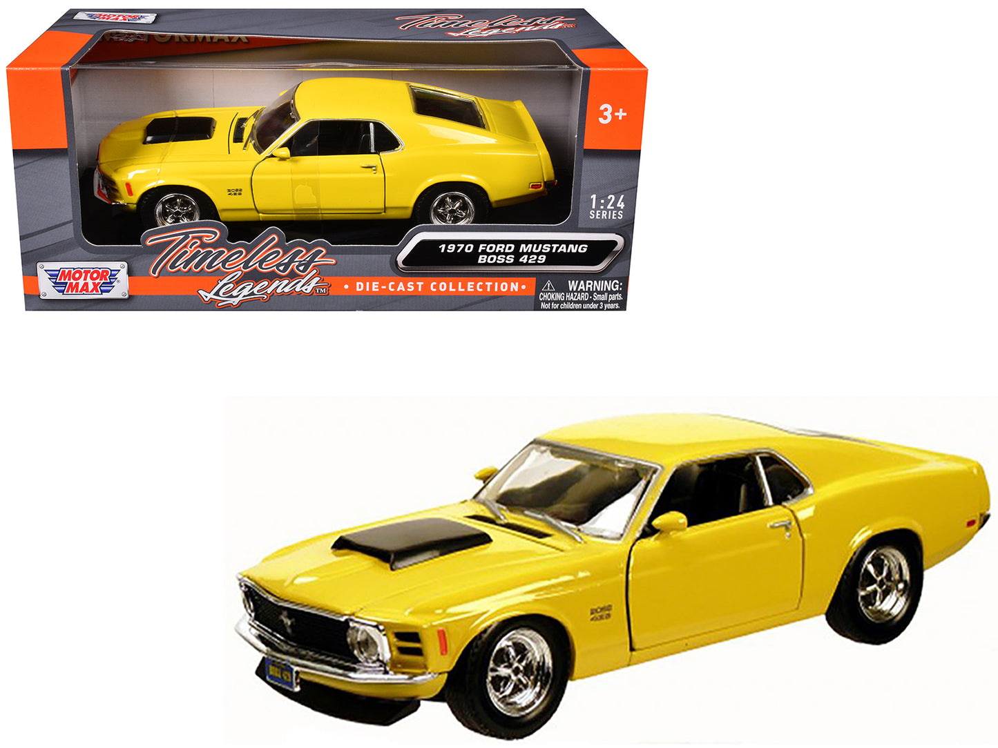 1970 Ford Mustang Boss 429 Yellow 1/24 Diecast Model Car by Motormax