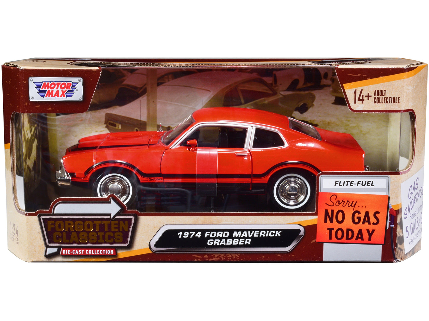 1974 Ford Maverick Grabber Orange with Black Stripes "Forgotten - Premium Ford Models from Motormax - Just $59.39! Shop now at Rapidvehicles