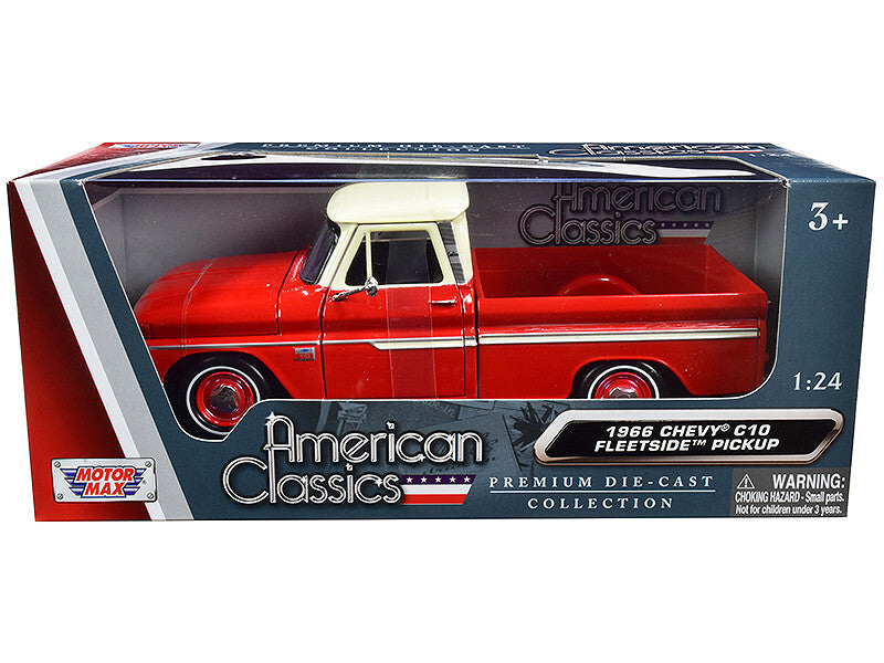 1966 Chevrolet C10 Fleetside Pickup Truck Red with Cream Top - Premium Pickup Trucks Models from Motormax - Just $49.28! Shop now at Rapidvehicles