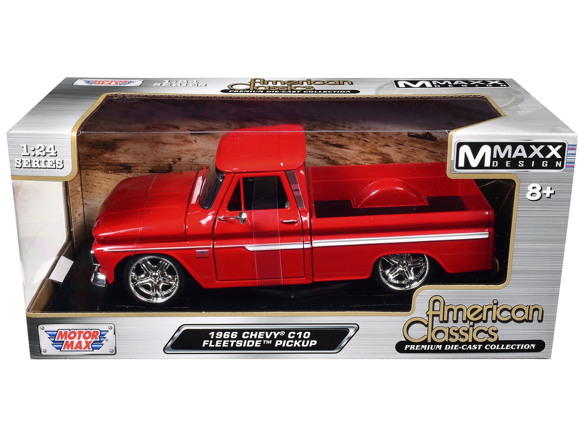 1966 Chevrolet C10 Fleetside Pickup Truck Red "Maxx Design" "American Classics" Series 1/24 Diecast Model Car by Motormax free shipping USA