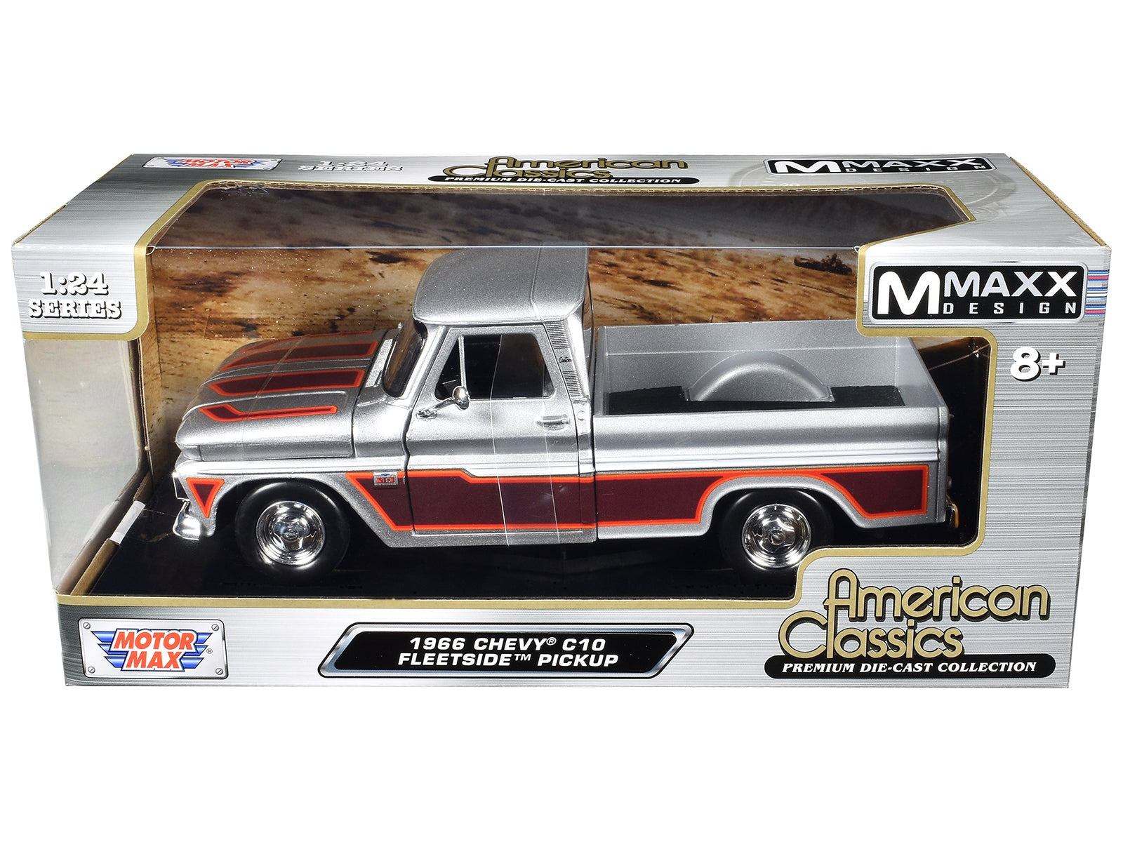 1966 Chevrolet C10 Fleetside Pickup Truck Silver Metallic with Brown Sides "American Classics" Series 1/24 Diecast Model Car by Motormax - Premium Chevrolet Models from Motormax - Just $55.56! Shop now at Rapidvehicles