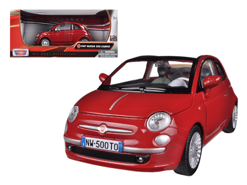 Fiat 500 Nuova Cabrio Red 1/24 Diecast Model Car by Motormax free shipping USA