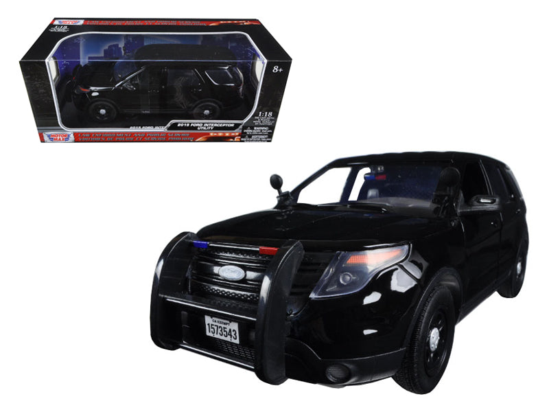 2015 Ford Police Interceptor Utility Special Service Plain Black 1/18 Diecast Model Car by Motormax free shipping USA