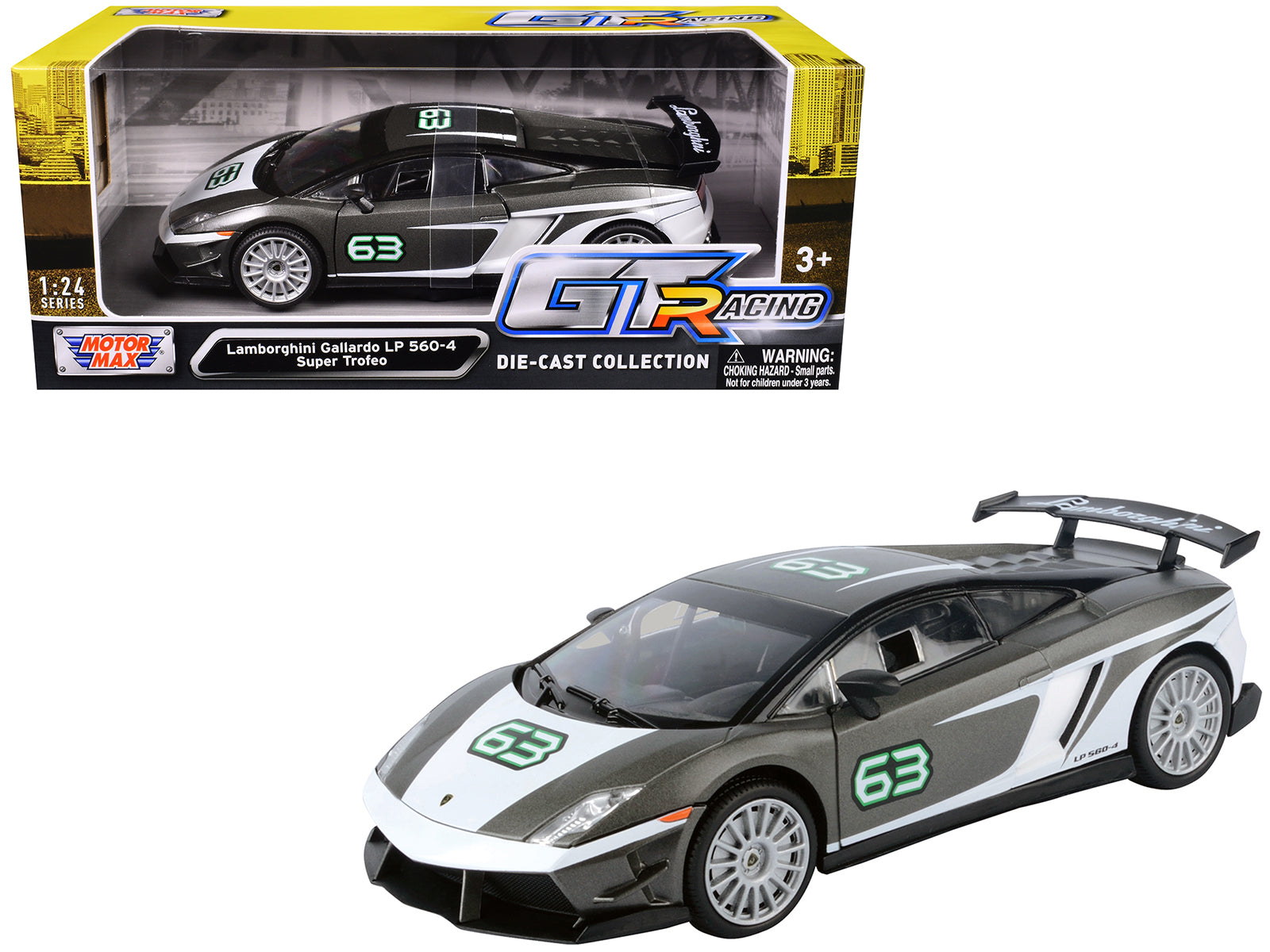 Lamborghini Gallardo LP 560-4 Super Trofeo #63 Gray Metallic and White "GT Racing" Series 1/24 Diecast Model Car by Motormax free shipping USA
