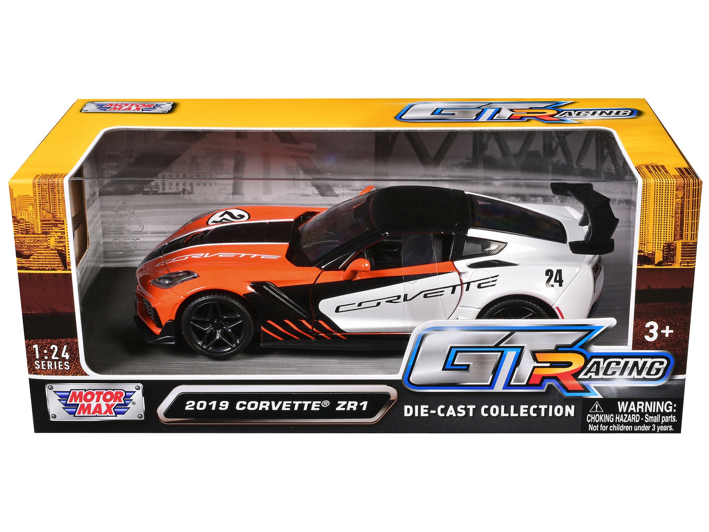 2019 Chevrolet Corvette ZR1 #24 Orange and White with Black - Premium Corvette Models from Motormax - Just $59.39! Shop now at Rapidvehicles