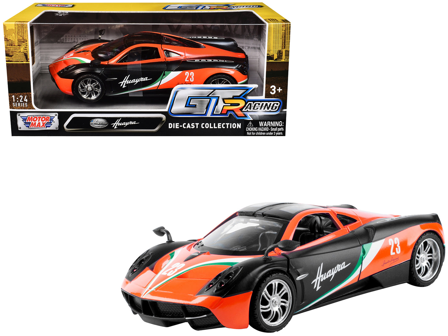Pagani Huayra #23 Orange and Black with Stripes "GT Racing" Series 1/24 Diecast Model Car by Motormax  free shipping USA