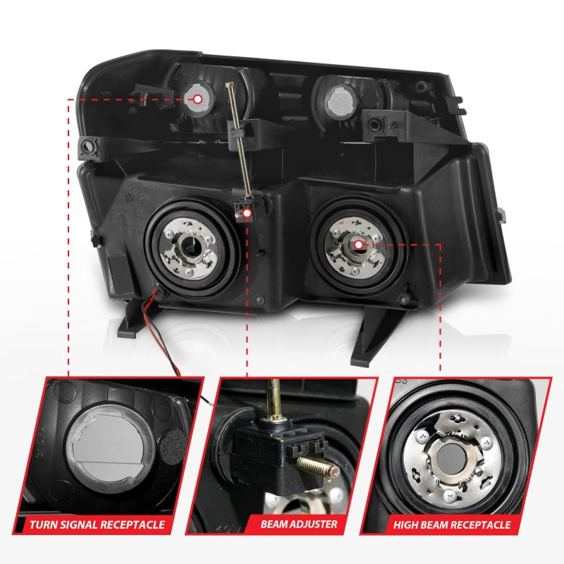 ANZO 04-12 GM Colorado/Canyon/I-Series Crystal Headlights - w/ Light Bar Black Housing 4pcs 111558