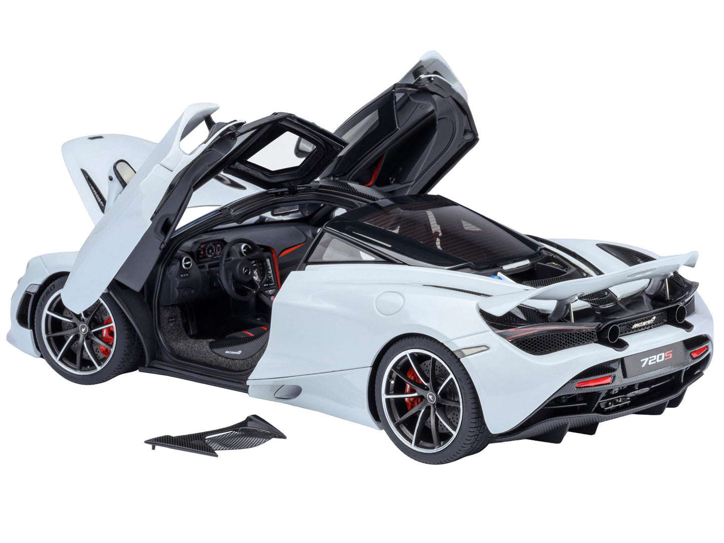 McLaren 720S Silica White with Black Top and Carbon Accents 1/18